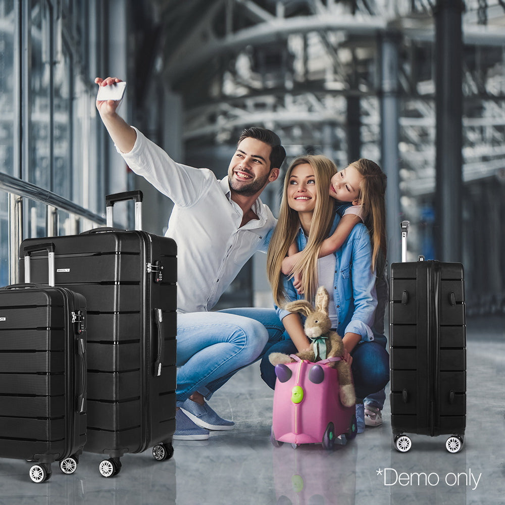 Wanderlite 3PC Luggage Suitcase Trolley - Black