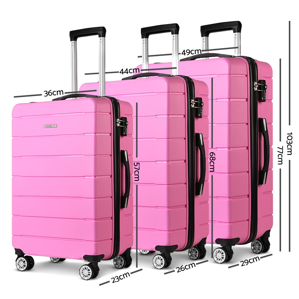 Wanderlite 3PC Luggage Suitcase Trolley - Pink