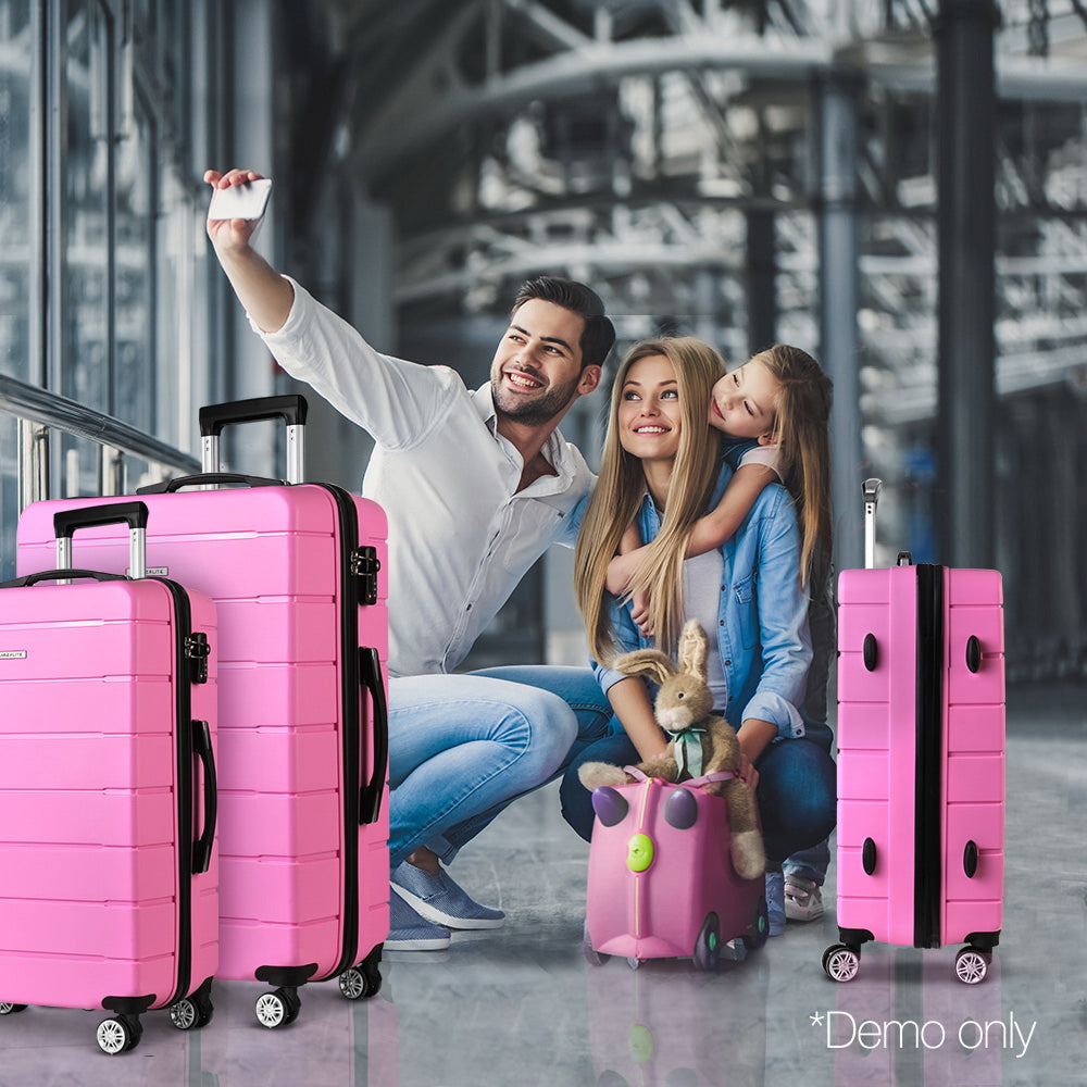 Wanderlite 3PC Luggage Suitcase Trolley - Pink