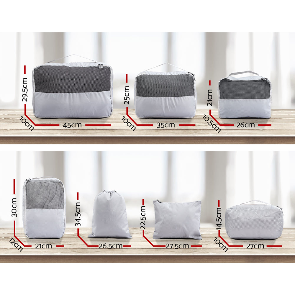 Wanderlite 7PCS Grey Luggage Organiser Suitcase Sets Travel Packing Cubes Pouch Bag