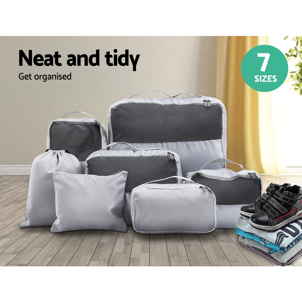 Wanderlite 7PCS Grey Luggage Organiser Suitcase Sets Travel Packing Cubes Pouch Bag