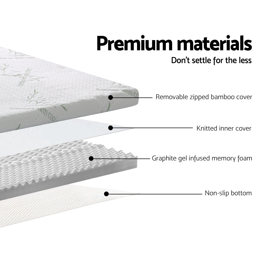Giselle Bedding Double Graphite Gel 5 Zone Bamboo Memory Foam Mattress Topper 8cm