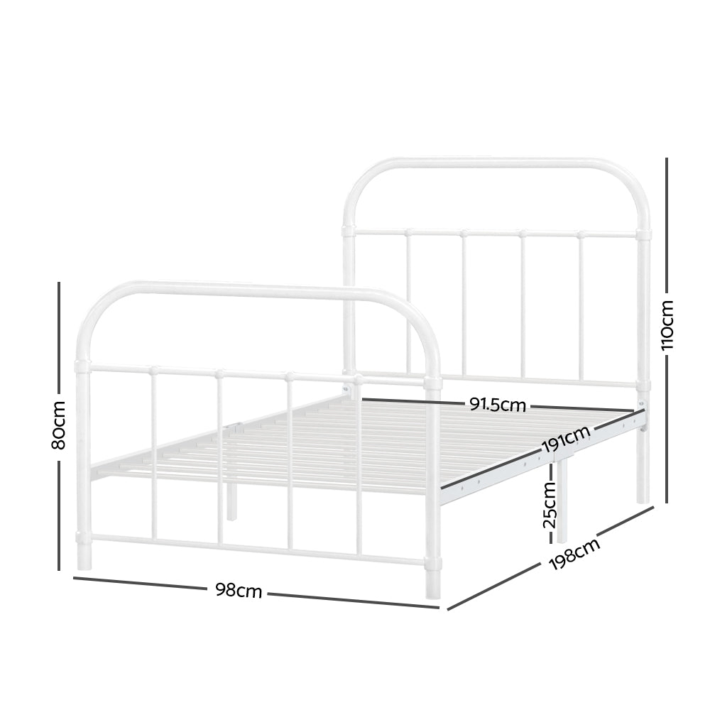 Artiss Metal Single Bed Frame - White