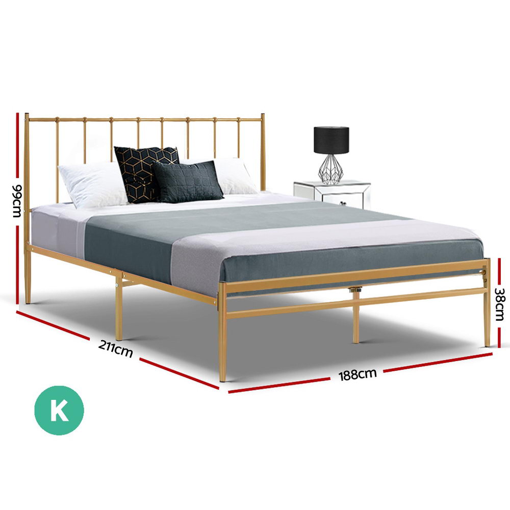 Metal Bed Frame King Size Mattress Base Platform Foundation Gold Amor