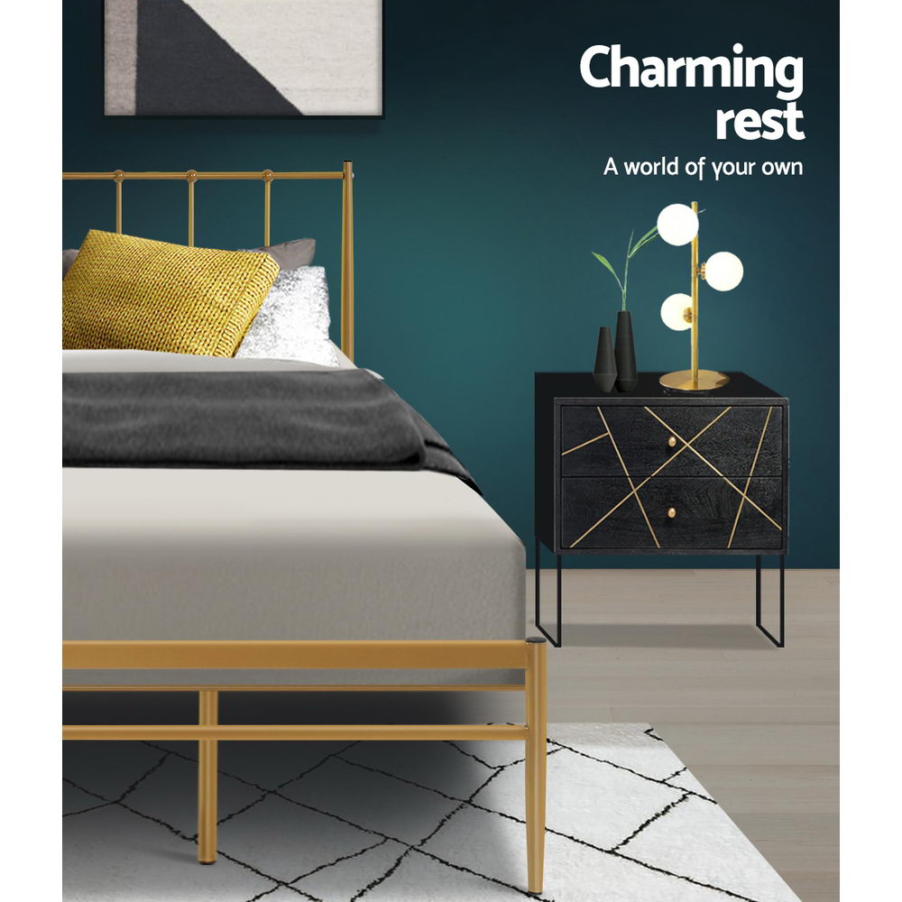 Metal Bed Frame King Size Mattress Base Platform Foundation Gold Amor