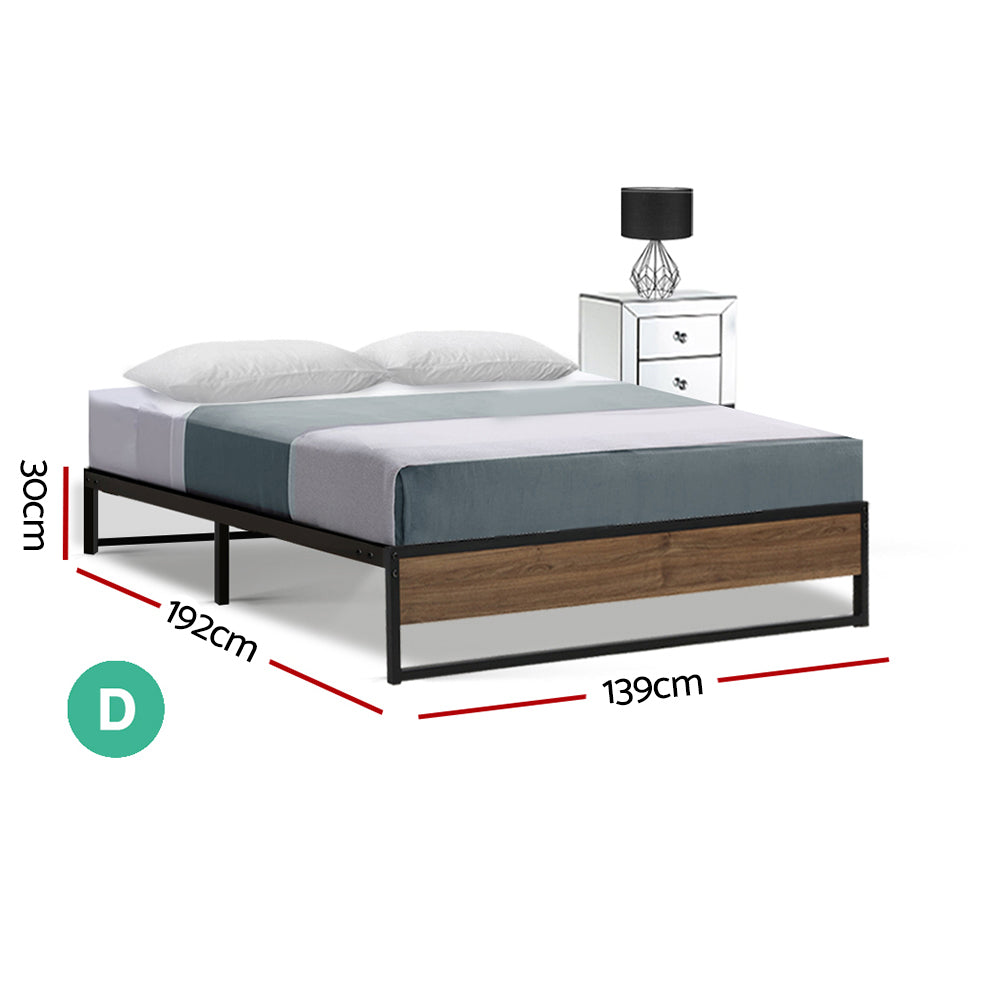 Metal Bed Frame Double Size Mattress Base Platform Foundation Wooden Black OSLO