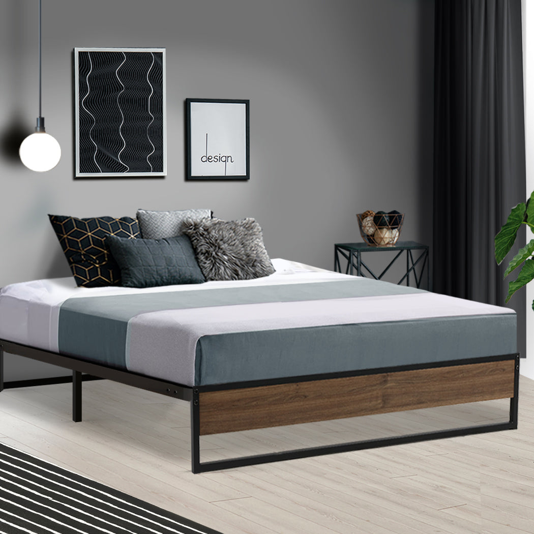 Metal Bed Frame Double Size Mattress Base Platform Foundation Wooden Black OSLO