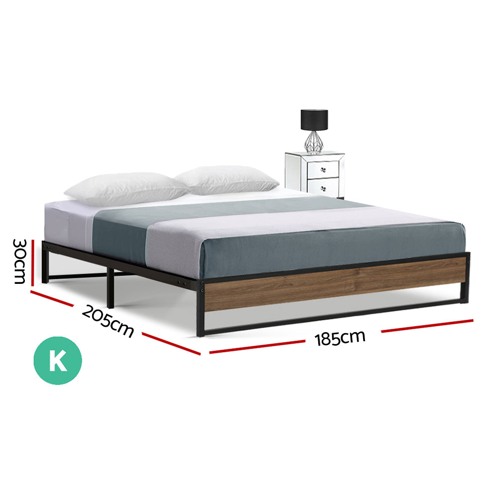 Metal Bed Frame King Size Mattress Base Platform Foundation Wooden Black OSLO