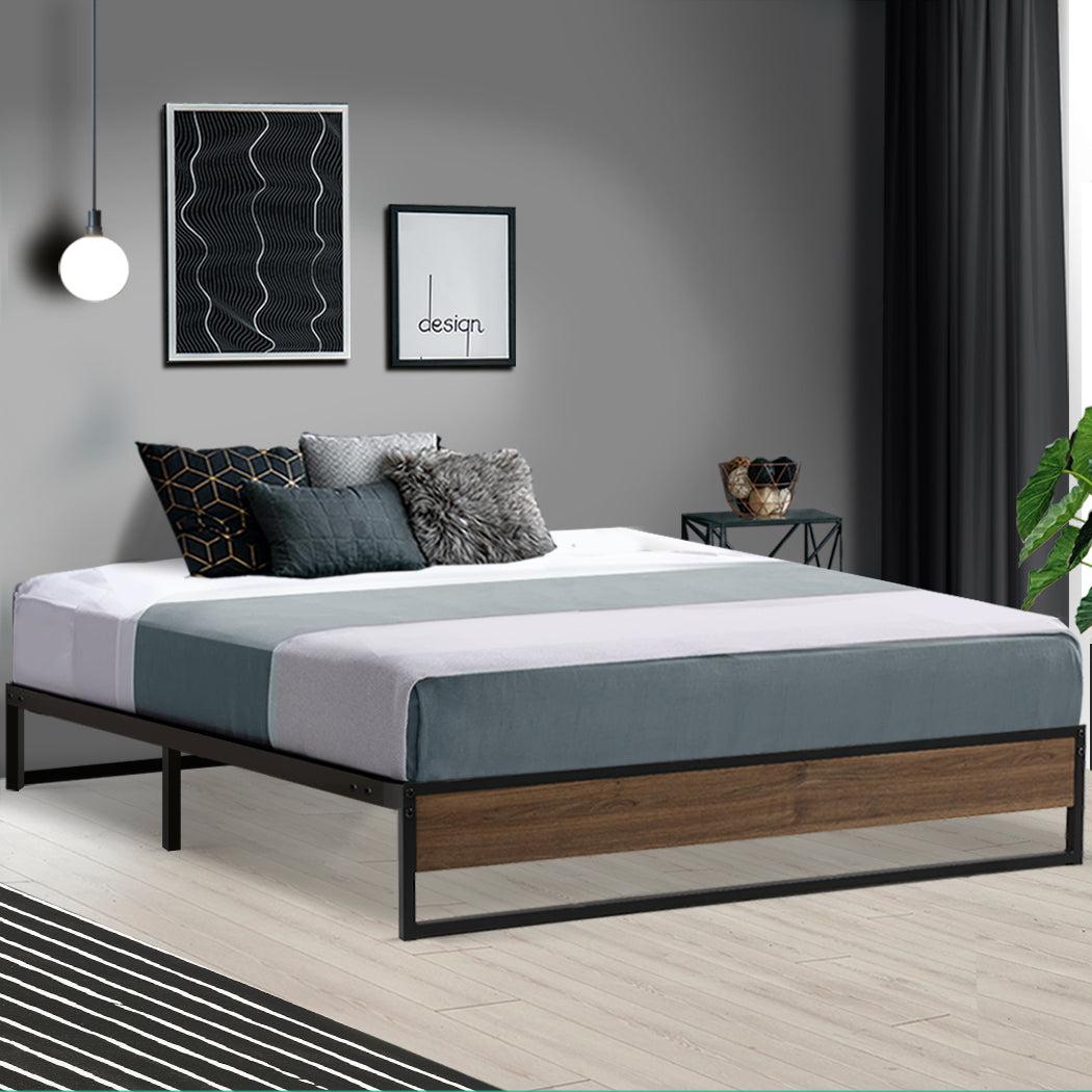 Metal Bed Frame King Size Mattress Base Platform Foundation Wooden Black OSLO