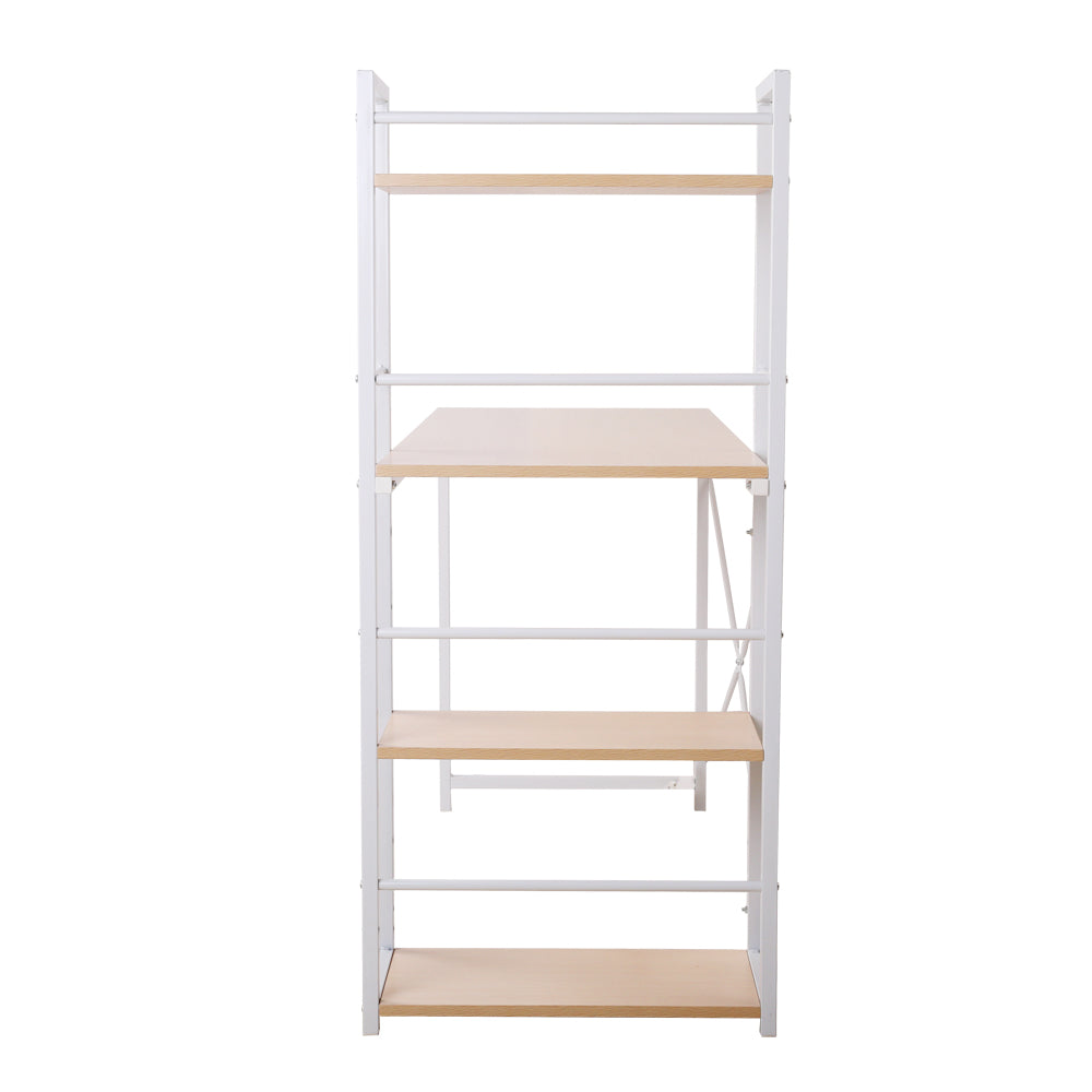 Artiss Metal Desk with Shelves - White with Oak Top