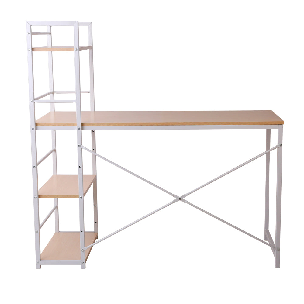 Artiss Metal Desk with Shelves - White with Oak Top