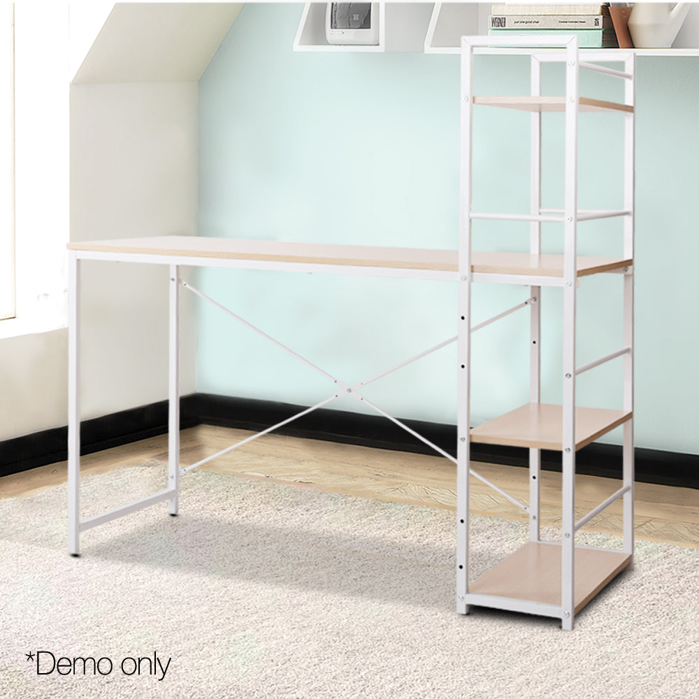 Artiss Metal Desk with Shelves - White with Oak Top