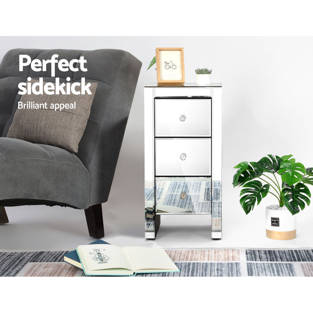 Artiss Mirrored Bedside table Drawers Furniture Mirror Glass Quenn Silver