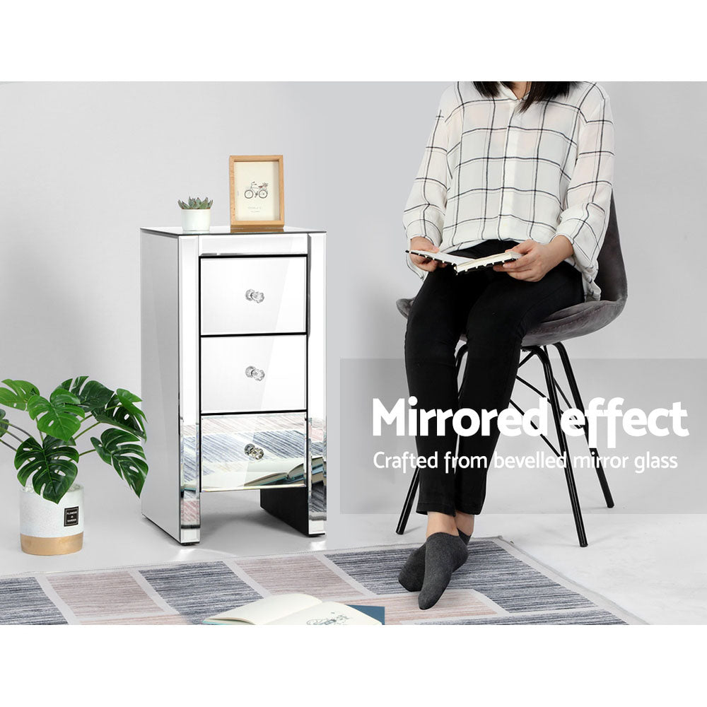 Artiss Mirrored Bedside table Drawers Furniture Mirror Glass Quenn Silver