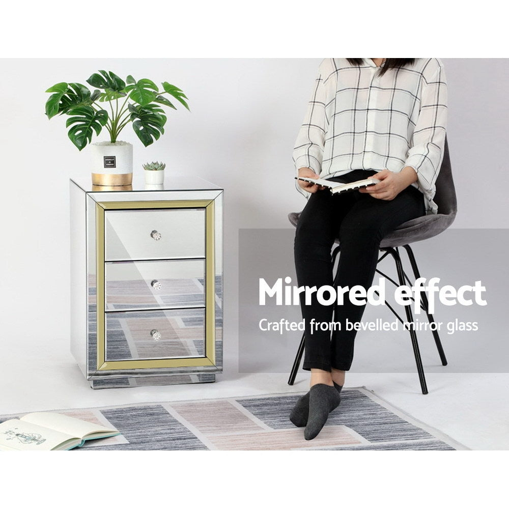 Artiss Mirrored Furniture Bedside Table Chest Drawers Gloss Nightstand
