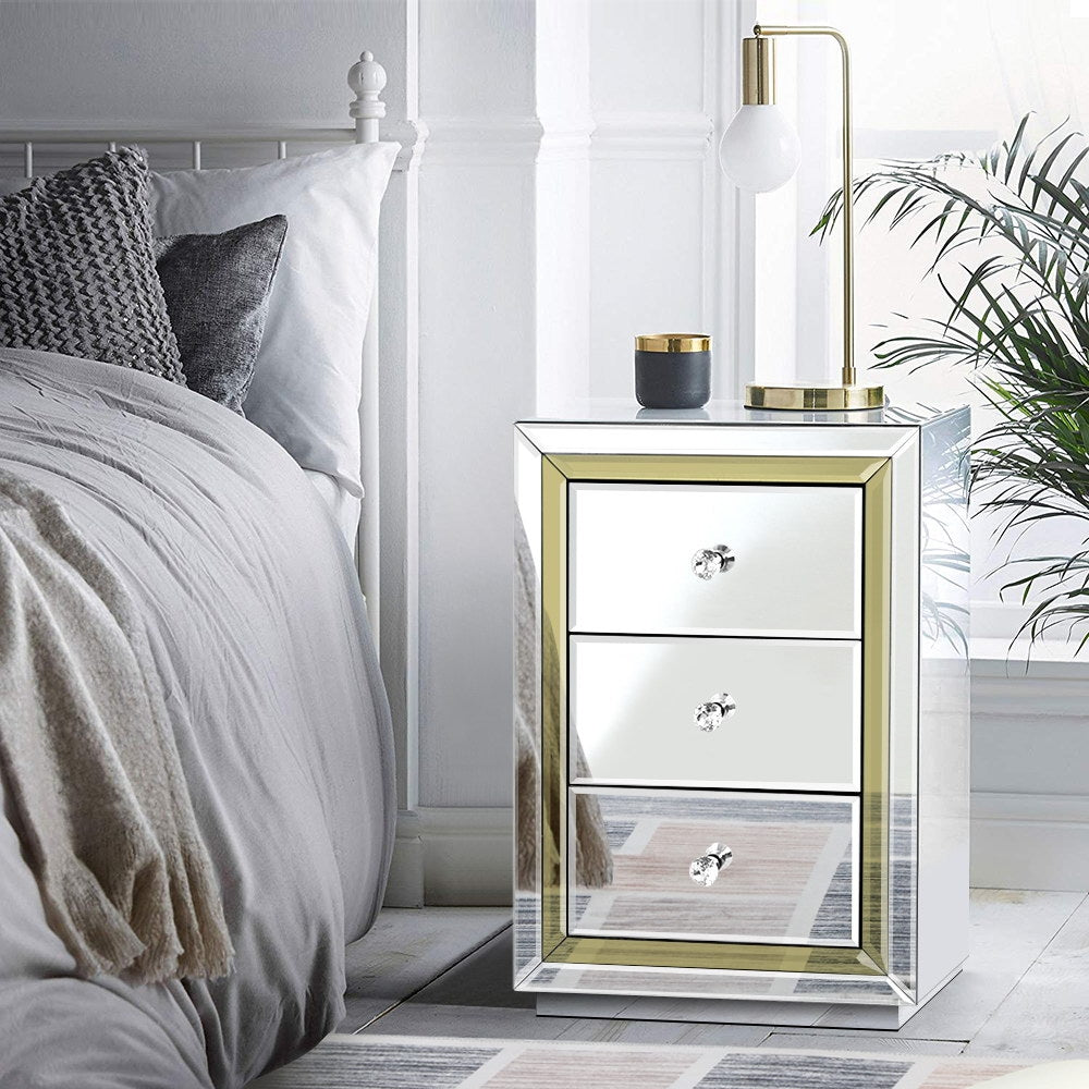 Artiss Mirrored Furniture Bedside Table Chest Drawers Gloss Nightstand