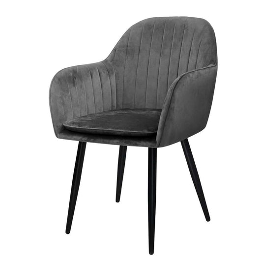 Artiss Dining Chairs Retro Chair Metal Legs Replica Armchair Velvet Grey x2