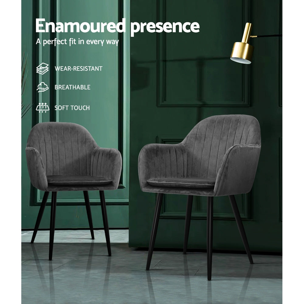 Artiss Set of 2 Dining Chairs Retro Chair Metal Legs Replica Armchair Velvet Grey