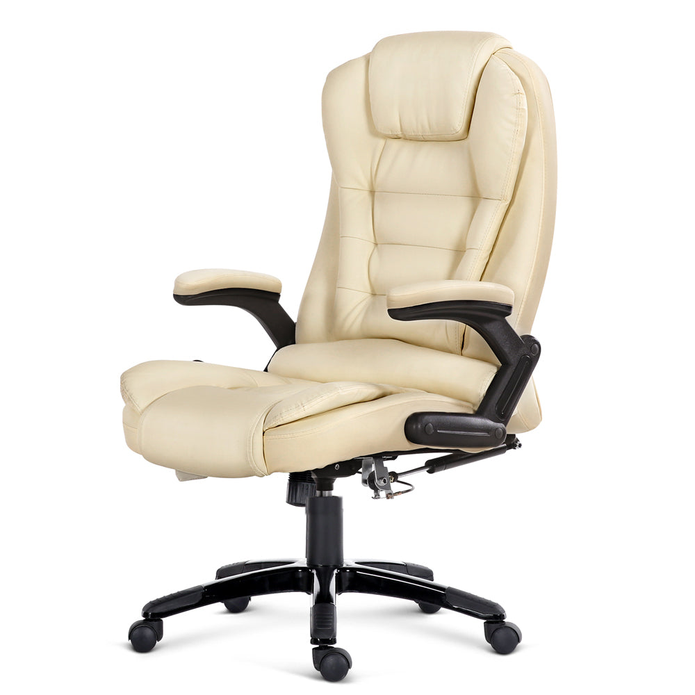8 Point PU Leather Reclining Massage Chair - Beige