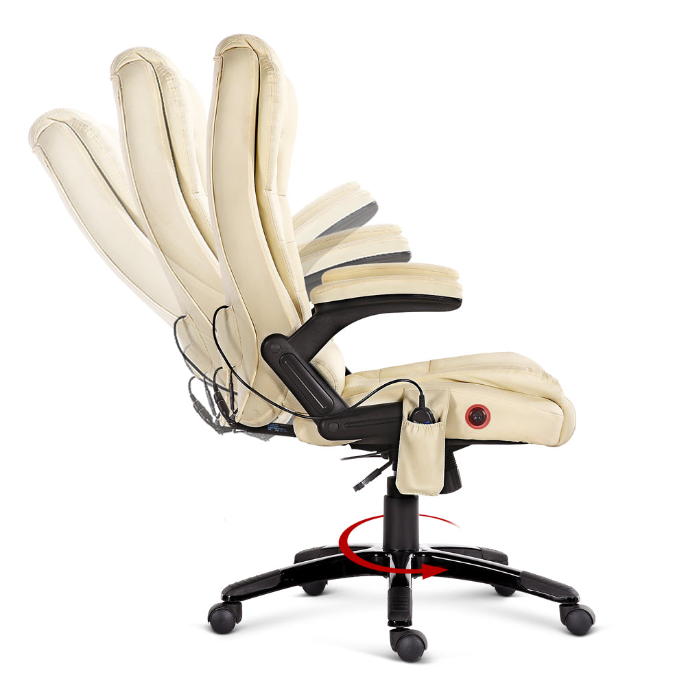 8 Point PU Leather Reclining Massage Chair - Beige