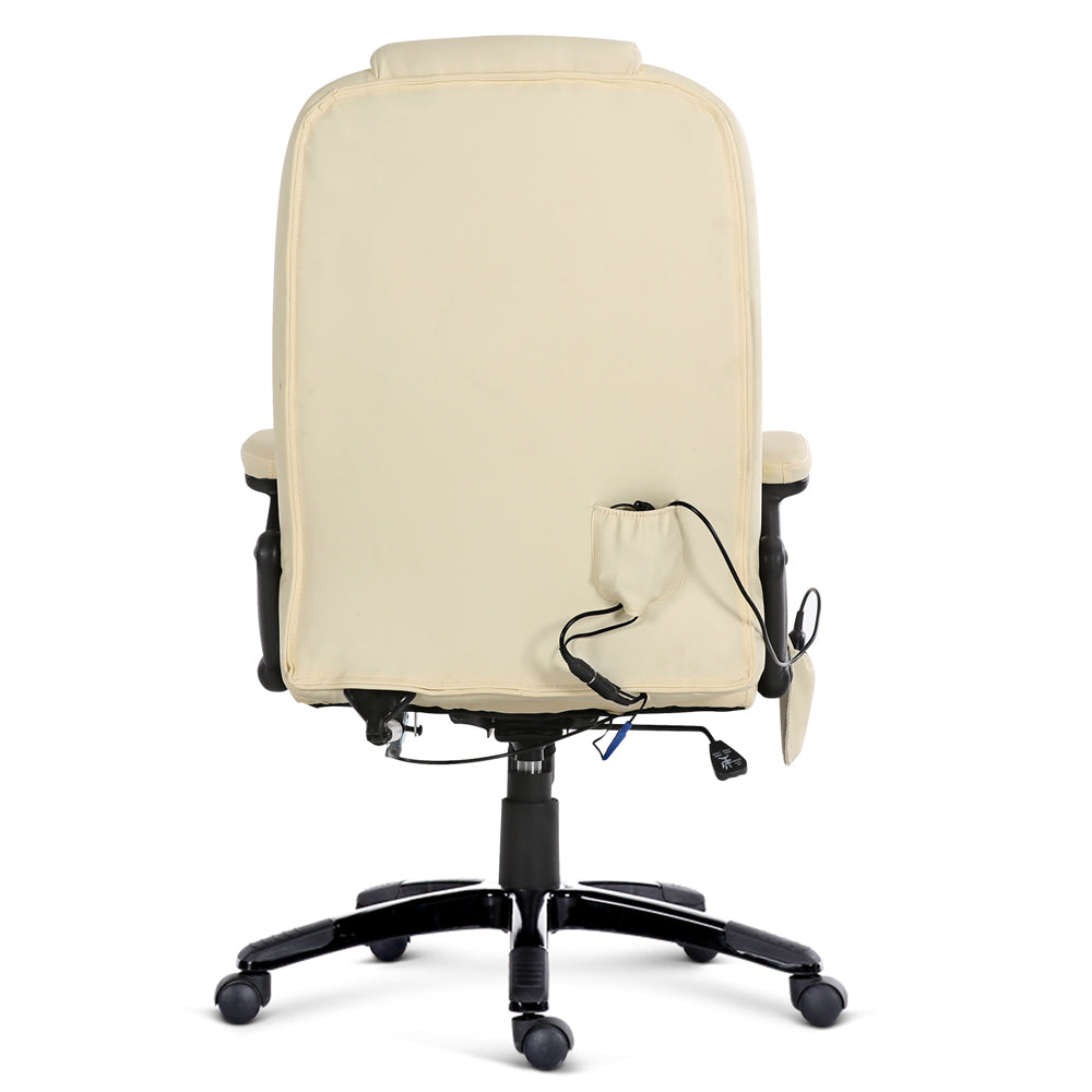 8 Point PU Leather Reclining Massage Chair - Beige