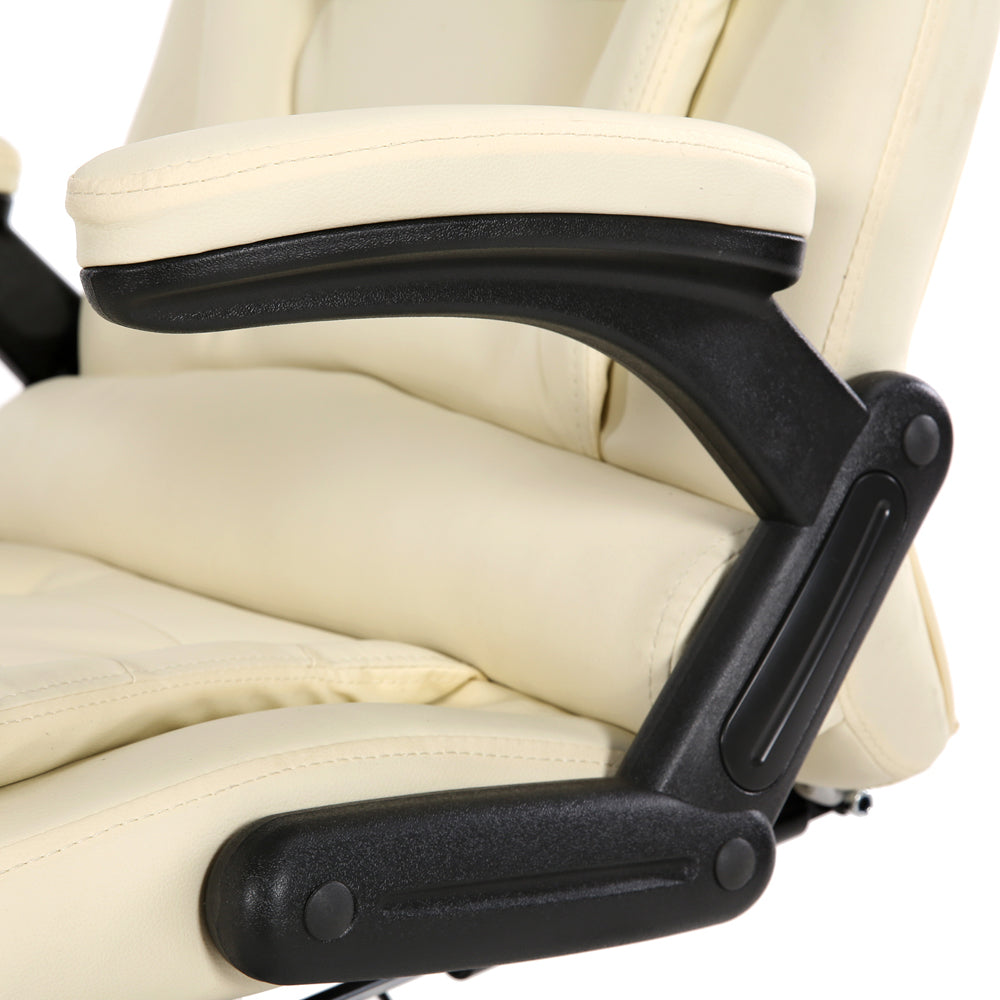 8 Point PU Leather Reclining Massage Chair - Beige