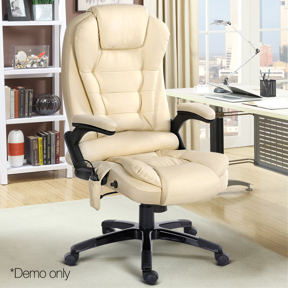 8 Point PU Leather Reclining Massage Chair - Beige