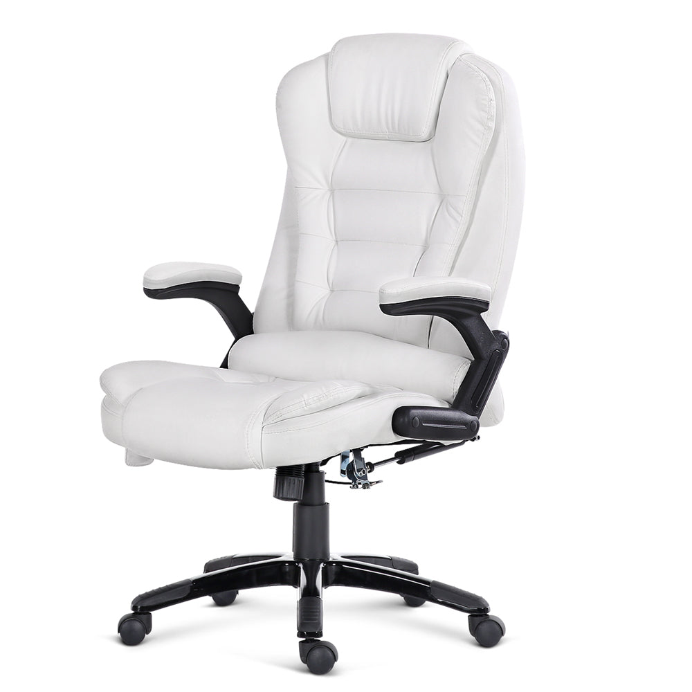 8 Point PU Leather Reclining Massage Chair - White