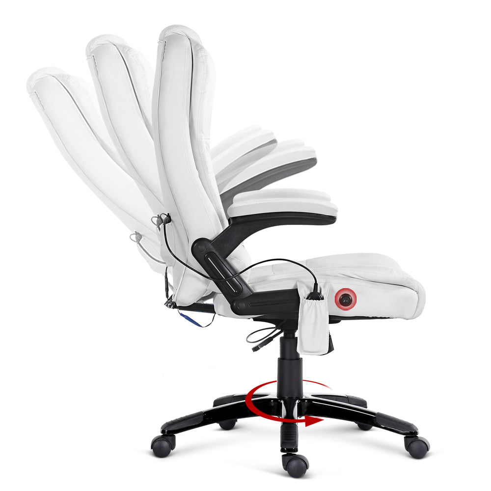 8 Point PU Leather Reclining Massage Chair - White