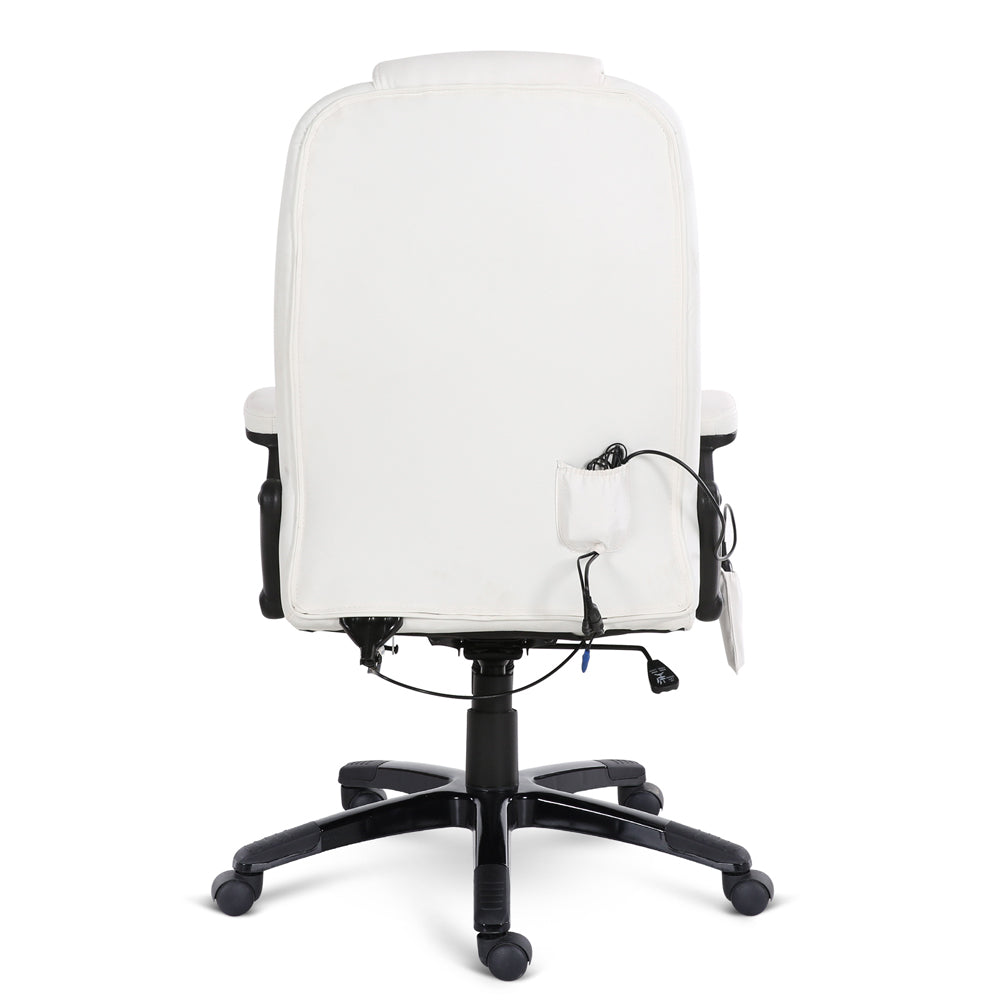 8 Point PU Leather Reclining Massage Chair - White