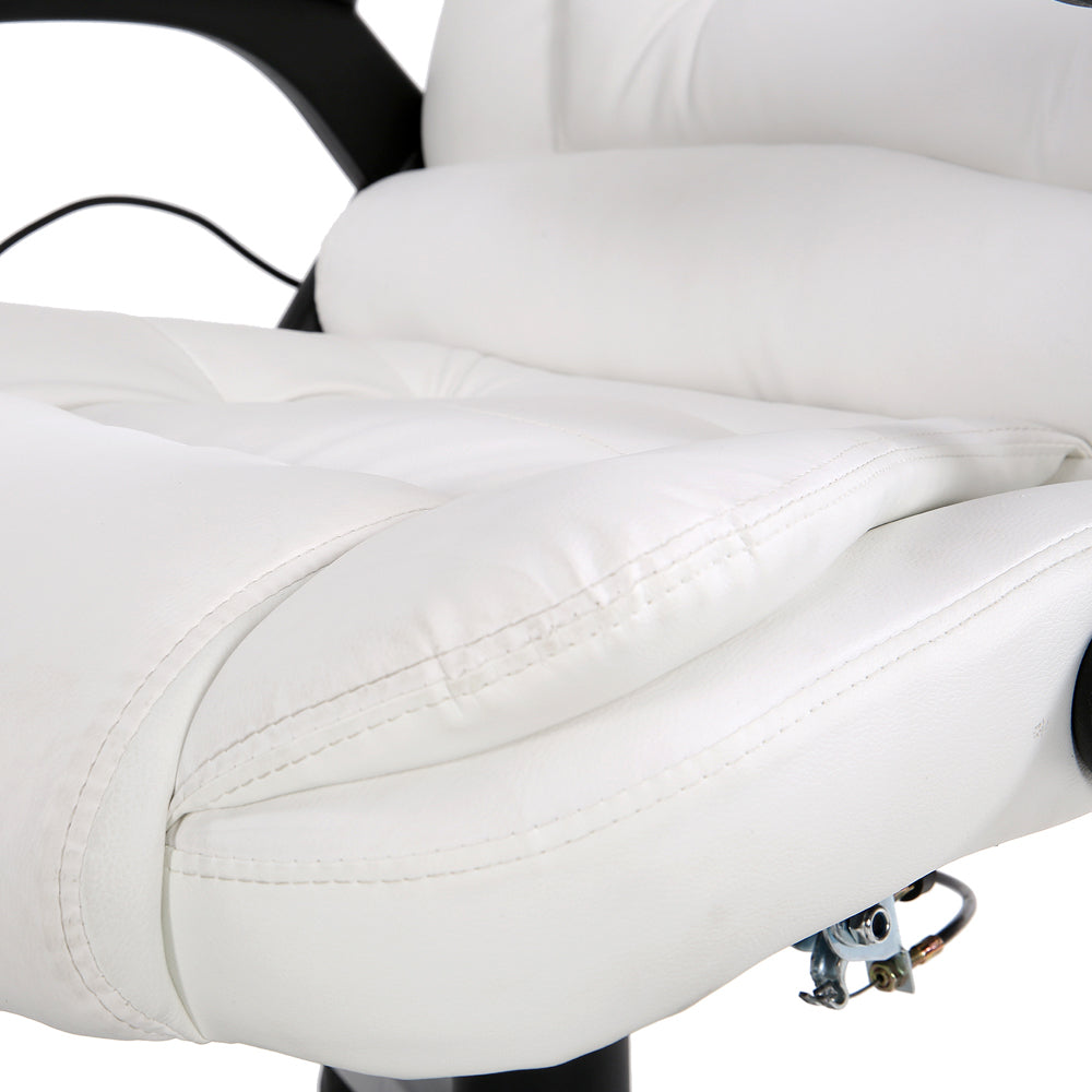 8 Point PU Leather Reclining Massage Chair - White