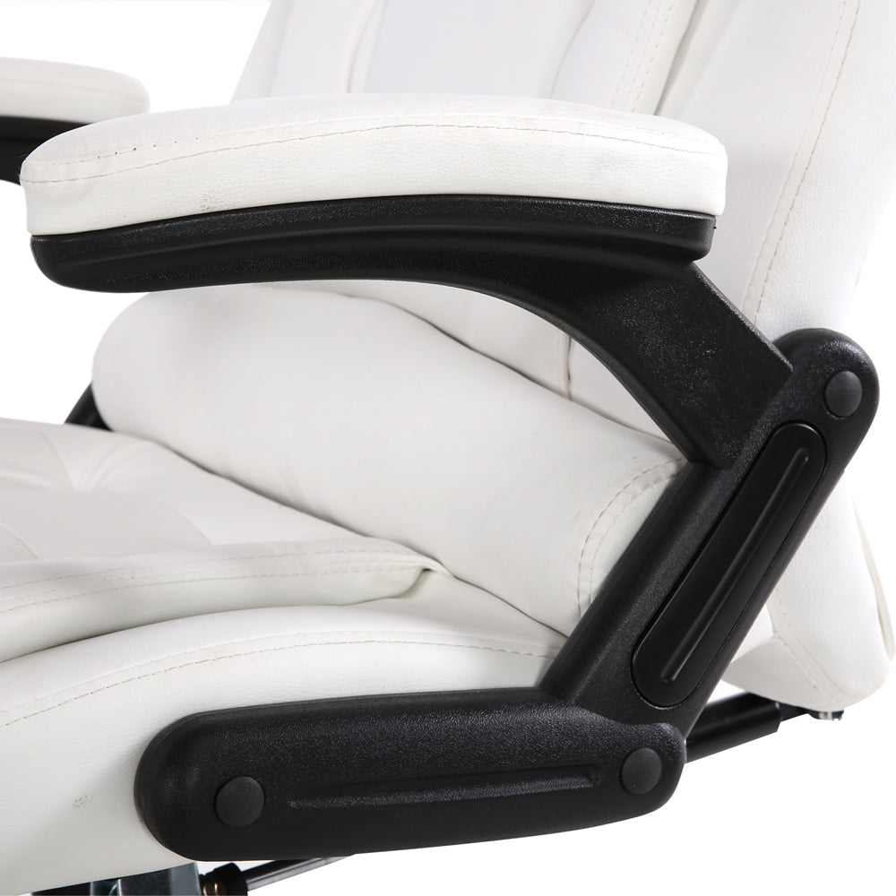 8 Point PU Leather Reclining Massage Chair - White