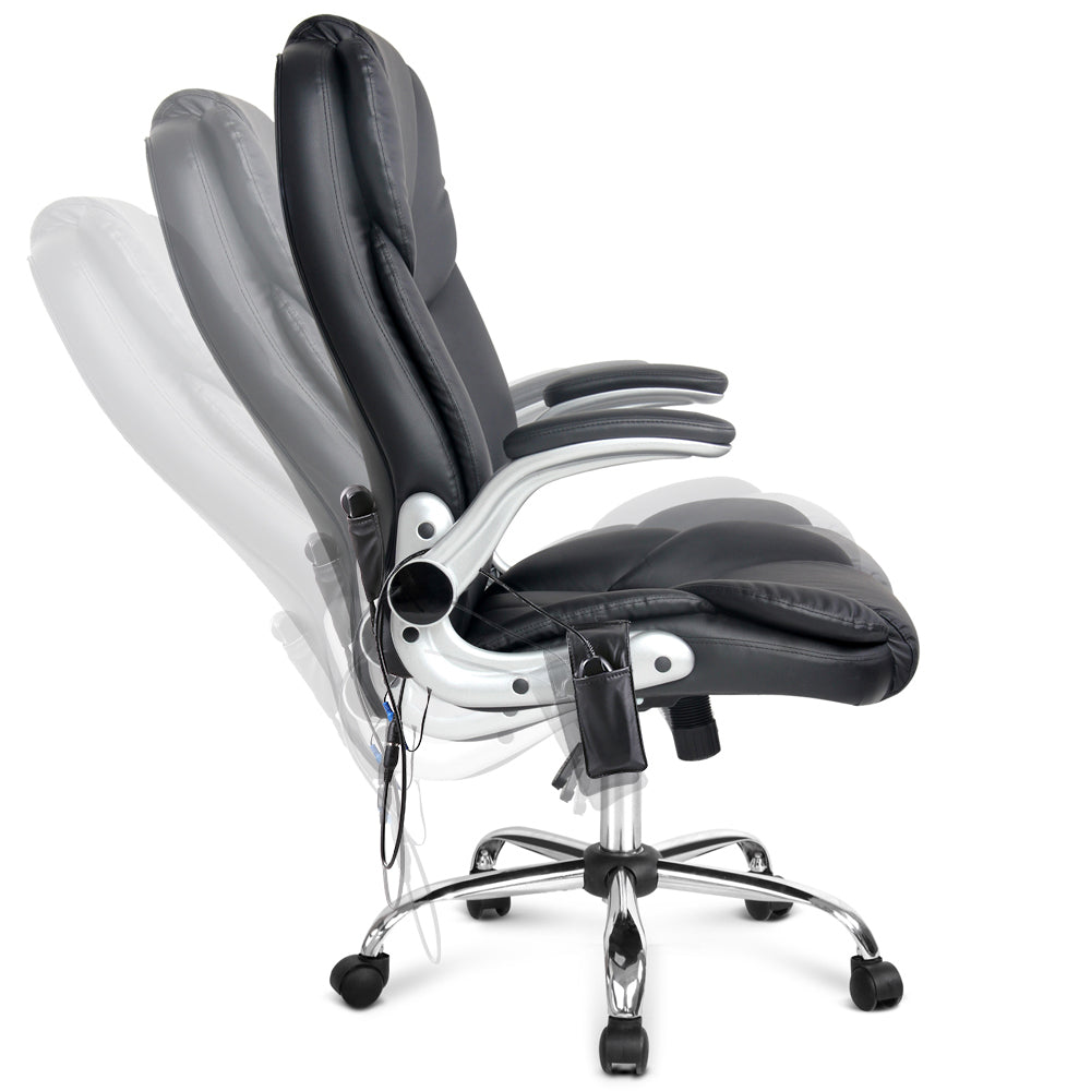 8 Point PU Leather Massage Chair - Black