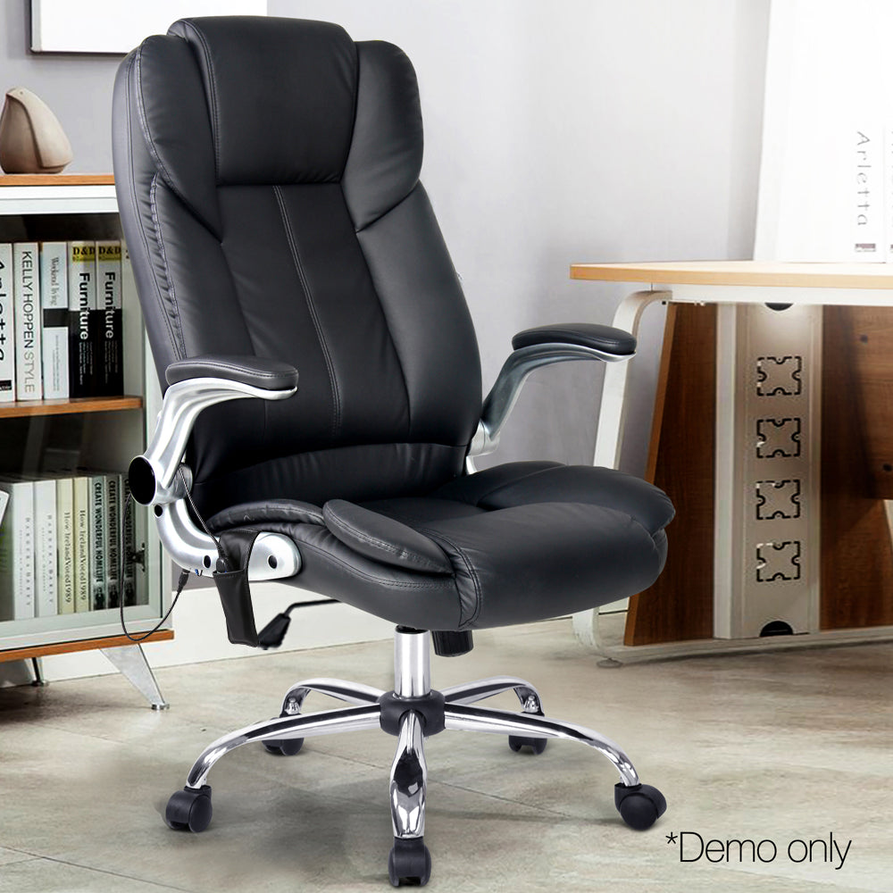 8 Point PU Leather Massage Chair - Black