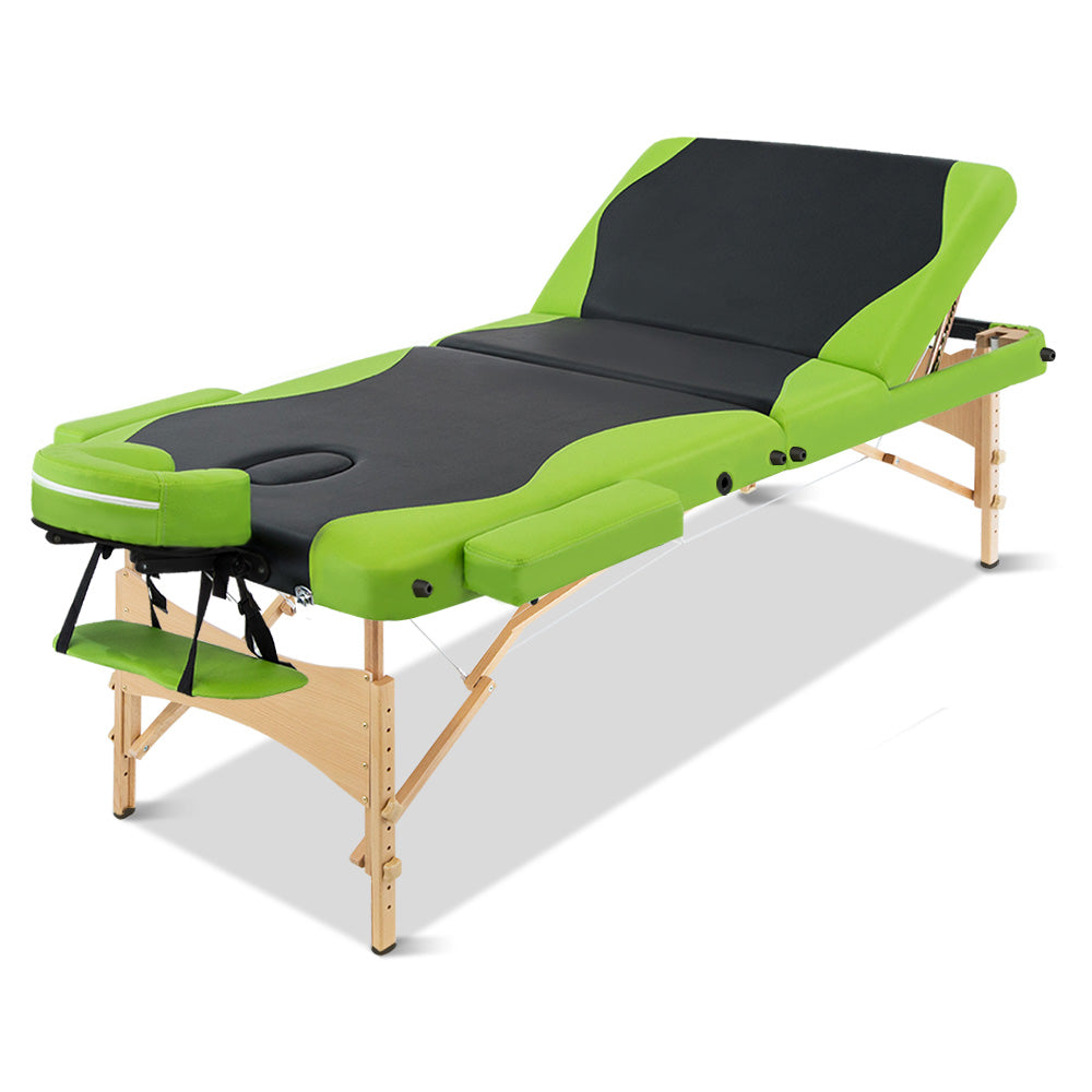 Zenses 3 Fold Portable Wood Massage Table - Black & Lime