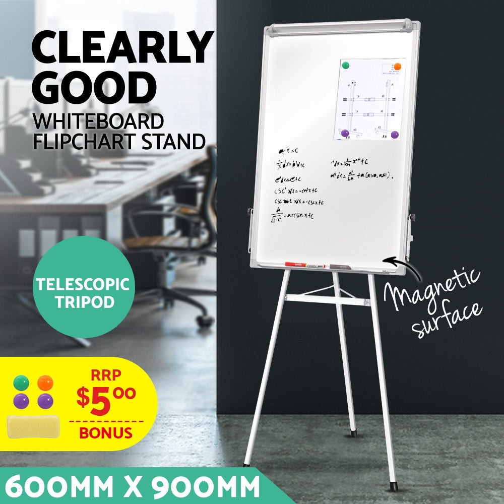 Mobile Whiteboard Portable Stand Tripod Magnetic Flipchart 60x90cm