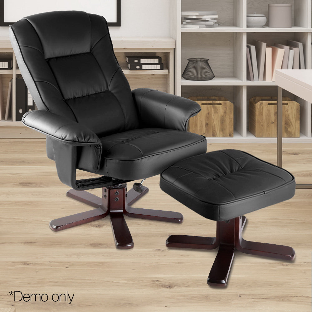 Artiss PU Leather Wood Armchair Recliner - Black