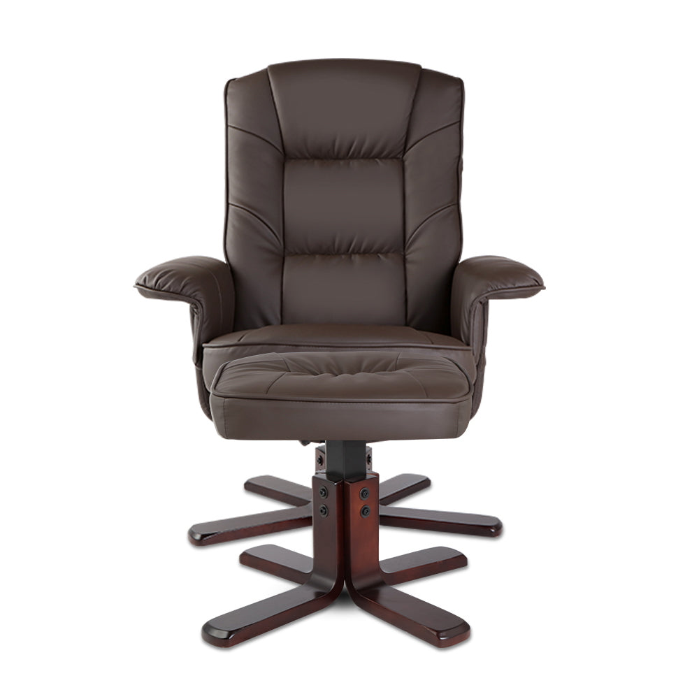 Artiss PU Leather Wood Armchair Recliner - Chocolate
