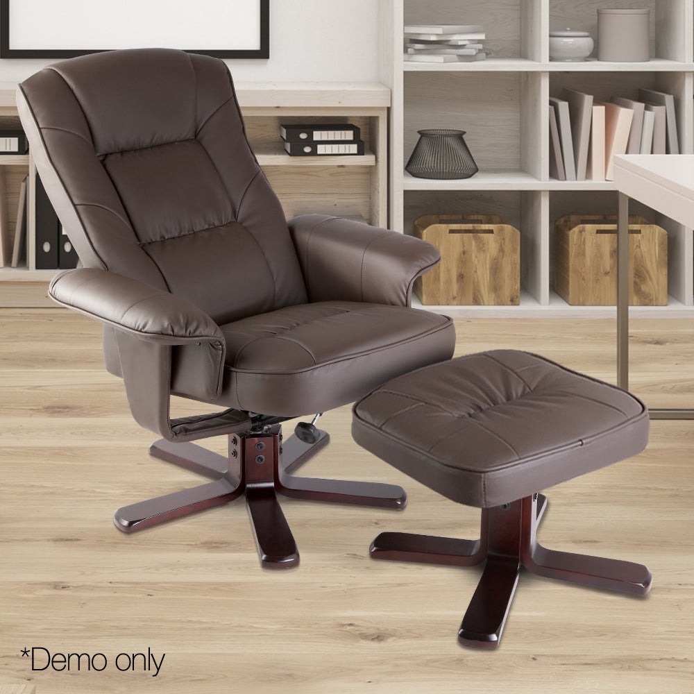 Artiss PU Leather Wood Armchair Recliner - Chocolate