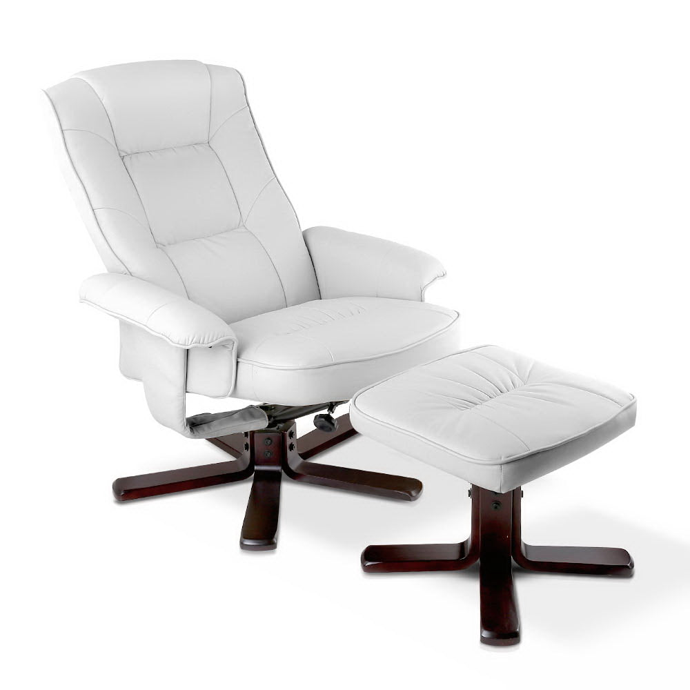 Artiss PU Leather Wood Armchair Recliner - White