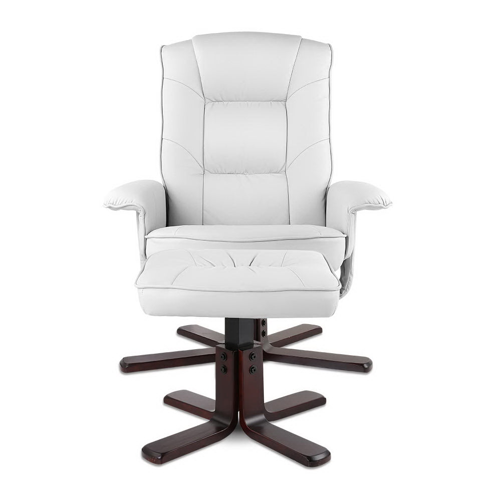 Artiss PU Leather Wood Armchair Recliner - White