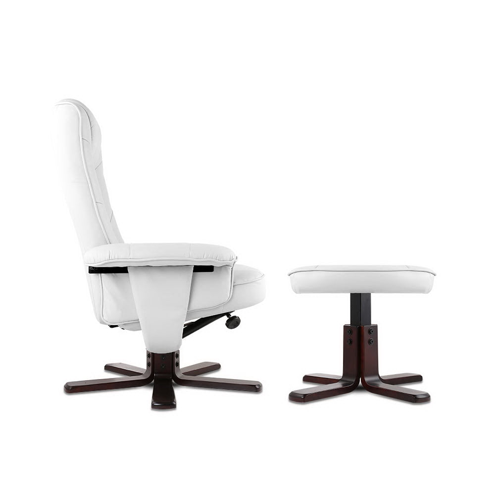Artiss PU Leather Wood Armchair Recliner - White