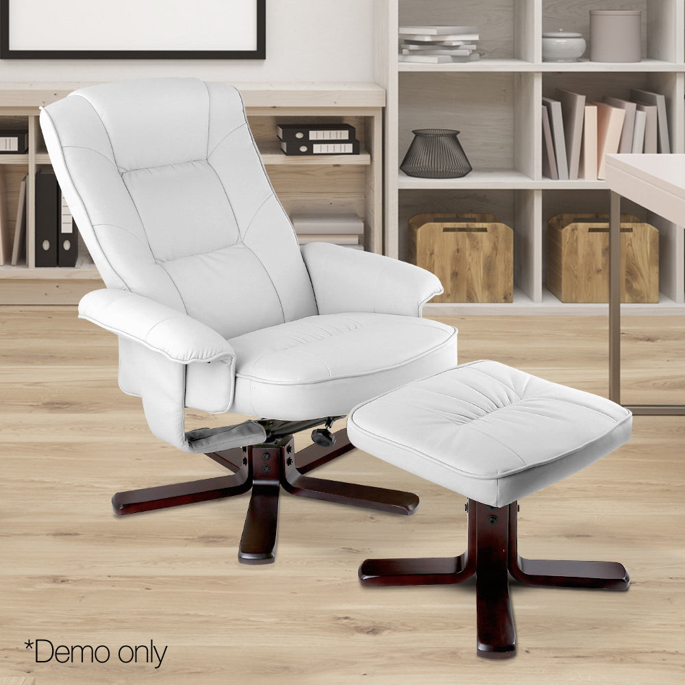 Artiss PU Leather Wood Armchair Recliner - White