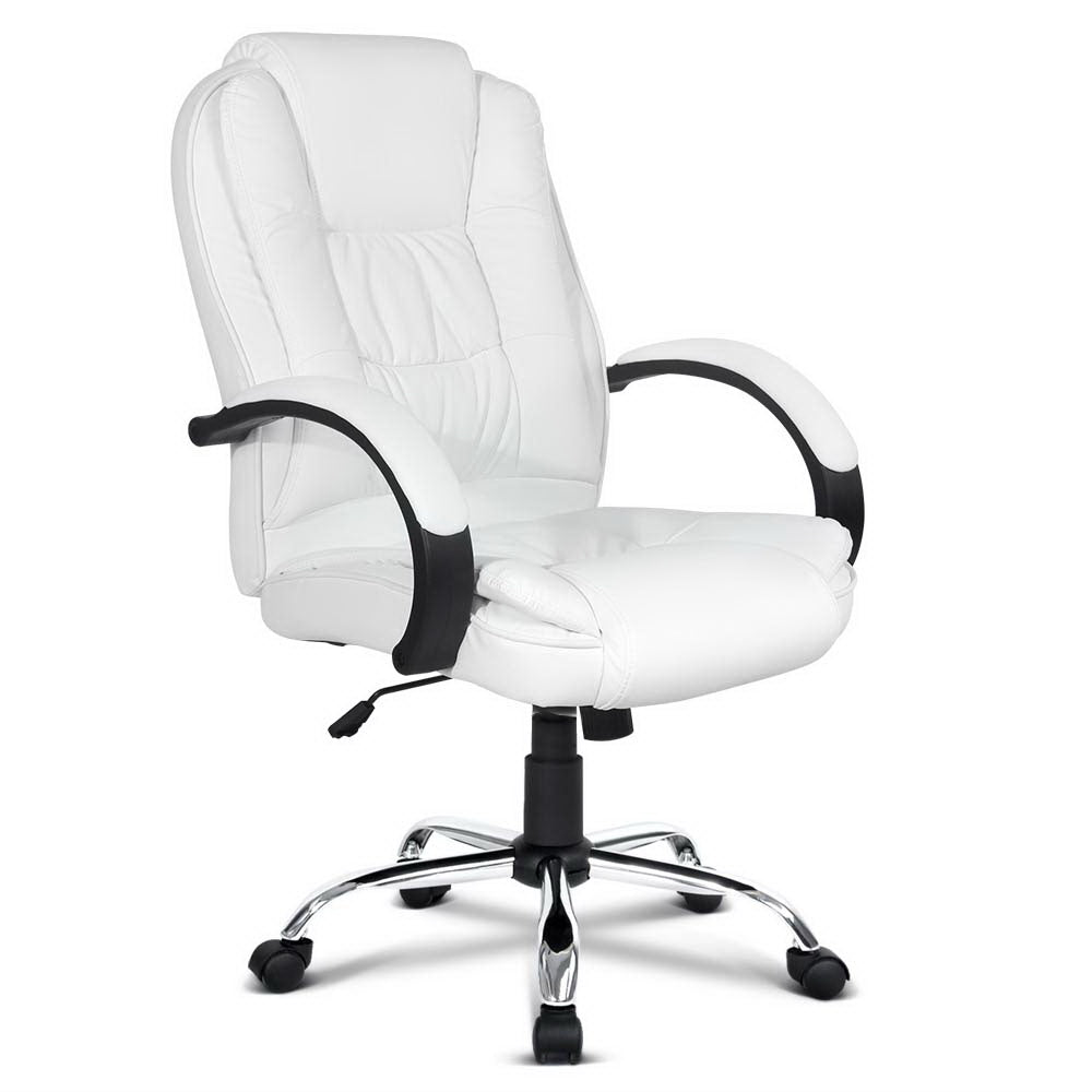 PU Leather Padded Office Desk Computer Chair - White