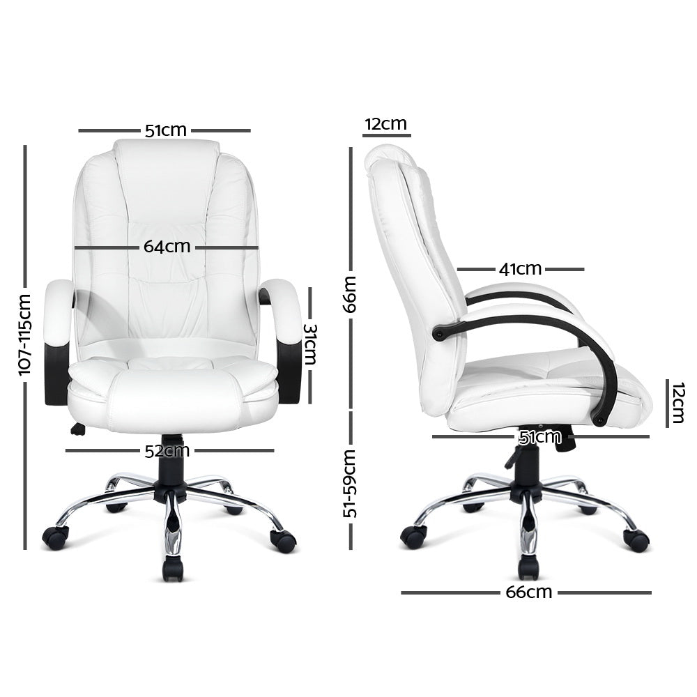 Artiss Office Chair Gaming Computer Chairs Executive PU Leather Seating White