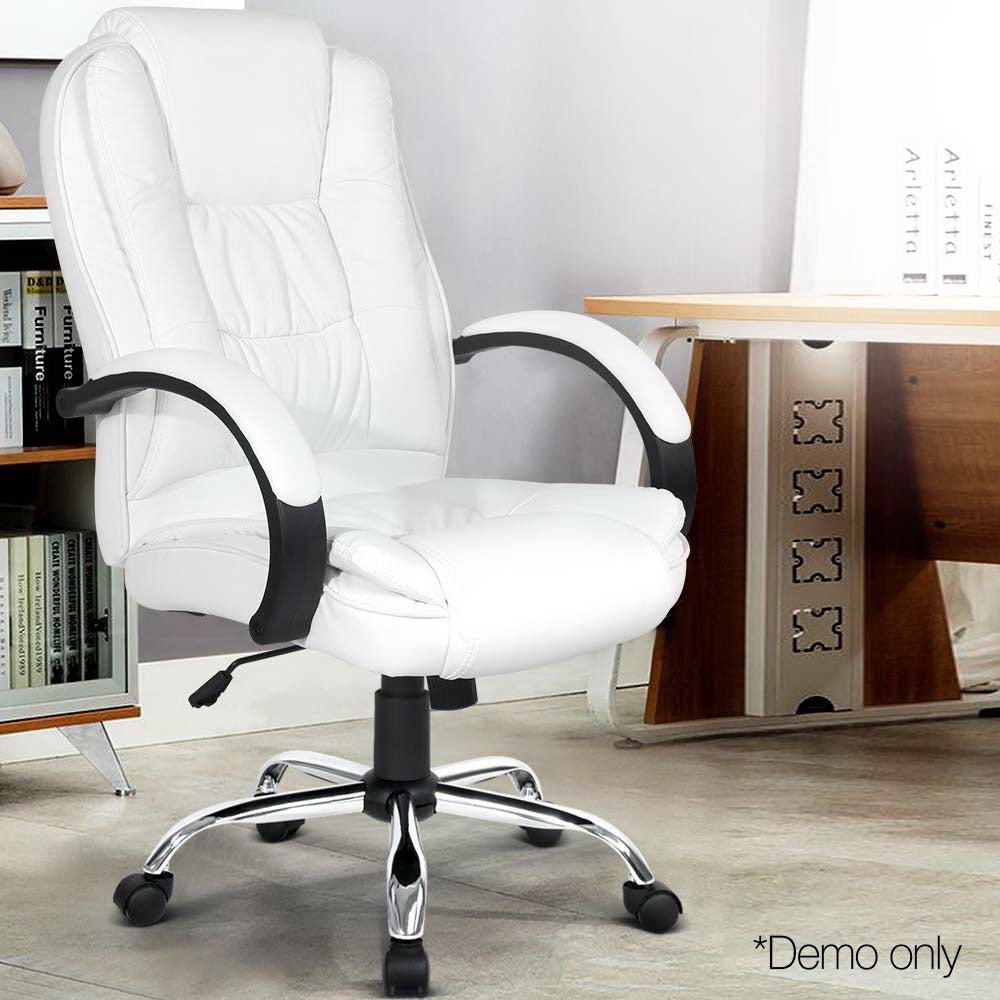 Artiss Office Chair Gaming Computer Chairs Executive PU Leather Seating White