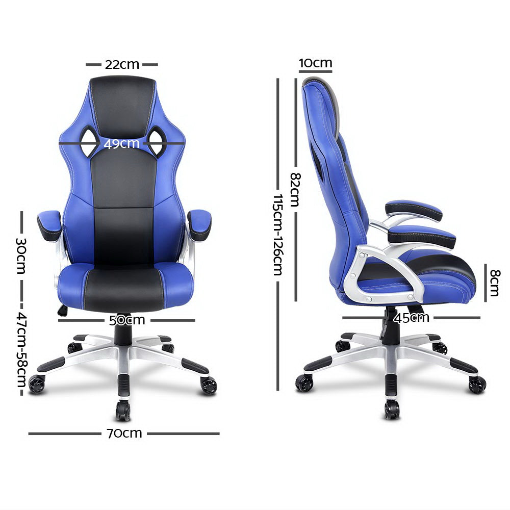 Artiss PU Leather Padded Office Desk Computer Chair - Blue