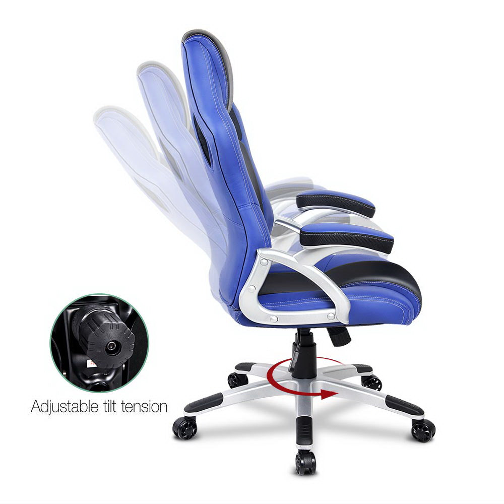 Artiss PU Leather Padded Office Desk Computer Chair - Blue