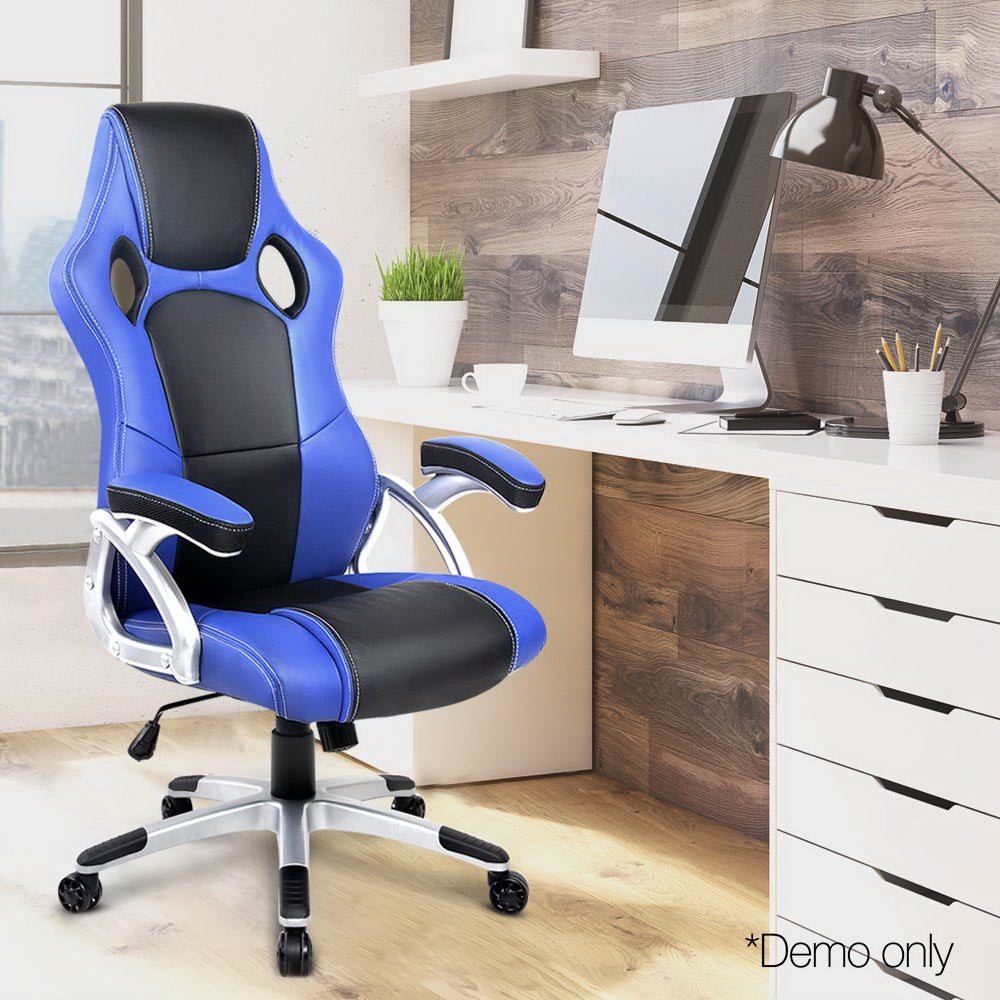 Artiss PU Leather Padded Office Desk Computer Chair - Blue