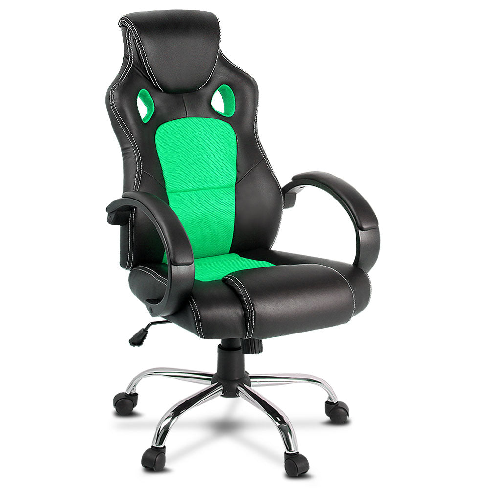 Racing Style PU Leather Office Desk Chair - Green
